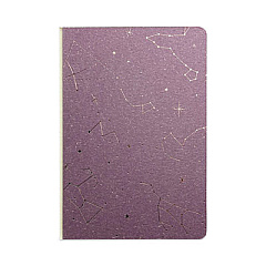 Denik Embossed Canvas Layflat Hardbound Journal, Written In The Stars Artwork, College Rule, Purple/Cream Cover, 7 x 5, 64 Sheets (CET568L)