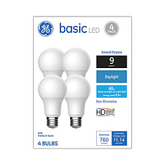 GE Basic LED Bulbs, A19, 10 W, Daylight, 4/Pack (37004)