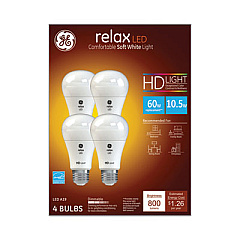GE LED Relax LED Light Bulb, A19 Bulb, Dimmable, 10.5 W, Daylight, 4/Pack (42977)