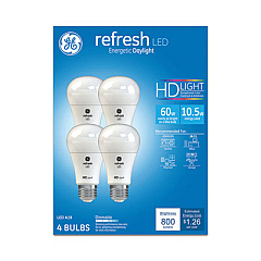 GE Refresh LED Bulb, A19 Bulb, 10.5 W, Daylight, 4/Pack (42978)