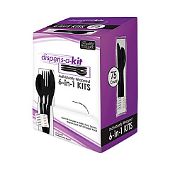 Berkley Square Dispens-a-Kit, Individually Wrapped, Mediumweight, Knife/Fork/Spoon, Black, 75/Box (BEP02069)