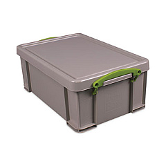 Really Useful Box 9.51 Qt. Latch Lid Storage Tote, 15.55" x 10.04" x 6.1", Dove Gray/Green (9RDGPK4)