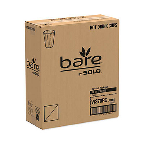 Solo Bare Eco-Forward Recycled Content PCF Wrapped Paper Hot Cups, 10 oz, Green/White/Beige, Individually Wrapped, 480/Carton (W370RC)