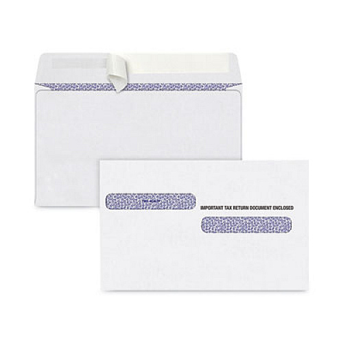 TOPS W-2 Four-Up Self-Seal Security Tinted Double Window Envelope, Square Flap, Self-Adhesive Closure, 5.63 x 9, White, 100/Pack (DW4ALTPS100)
