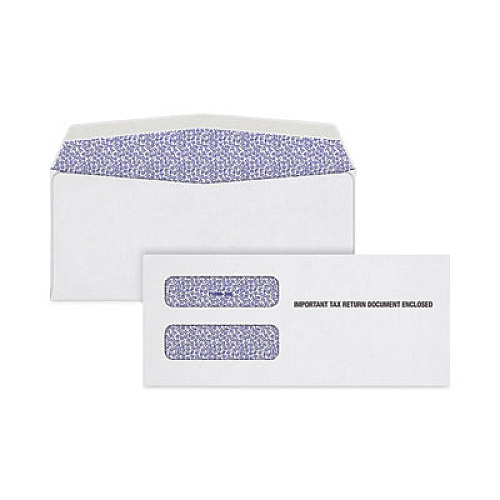 TOPS 1099 Gummed Security Tinted Double Window Envelope, Commercial Flap, Gummed Closure, 3.75 x 8.75, White, 100/Pack (S10993E)