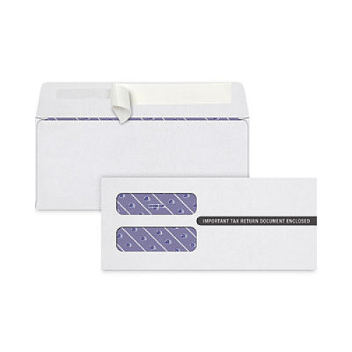 TOPS 1099 Self-Seal Security Tinted Double Window Envelope, Square Flap, Self-Adhesive Closure, 3.75 x 8.5, White, 100/Pack (S10993PS)