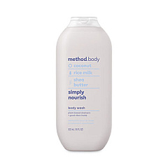 Method Womens Body Wash, Simply Nourish, Coconut/Rice Milk/Shea Butter, 18 oz, 6/Carton (01857)