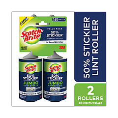 Scotch-Brite 50% Stickier Giant Surface Lint Roller Twin Pack, 2/Pack, 80 Sheets/Roller (830GRS80TP)