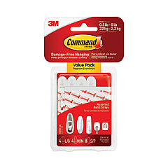 Command Assorted Refill Strips, Removable, (8) Small 0.75 x 1.75, (4) Medium 0.75 x 2.75, (4) Large 0.75 x 3.75, White, 16/Pack (17200)