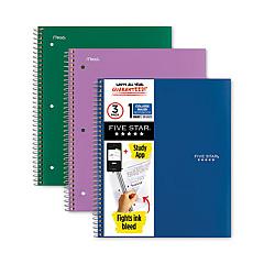 Five Star Wirebound Notebook, 1 Subject, Medium/College Rule, Randomly Assorted Covers, 11 x 8.5, 100 Sheets, 3/Pack (38456)