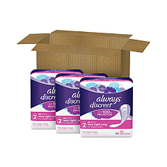Always Discreet Incontinence Liners, Very Light Absorbency, Long, 44/Pack, 3 Packs/Carton (92724)