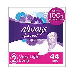 Always Discreet Incontinence Liners, Very Light Absorbency, Long, 44/Pack (92724PK)