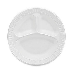 Dart Concorde Non-Laminated Foam Plate, 3-Compartment, 10.25" dia, White, 125/Pack, 4 Packs/Carton (10CPWC)