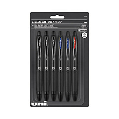 uni-ball 207 Plus+ Gel Pen, Retractable, Medium 0.7 mm, Assorted Ink Colors, Black Barrel, 6/Pack (70461)