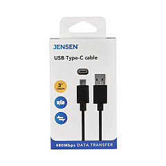 JENSEN USB-A to USB-C Cable, 3 ft, Black (JU832AC3V)