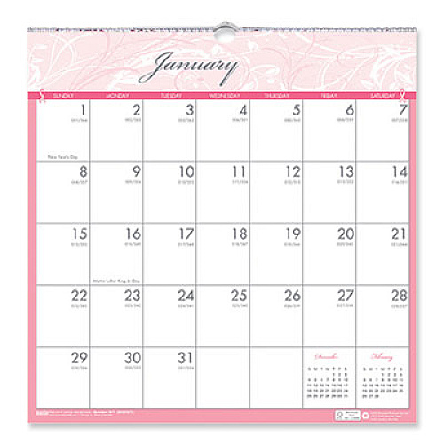 House of Doolittle Recycled Monthly Wall Calendar, Breast Cancer Awareness Artwork, 12 x 12, White/Pink/Gray Sheets, 12-Month (Jan-Dec): 2023 (367123)