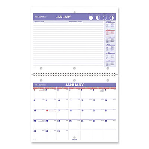 AT-A-GLANCE Monthly Twin-Wire Flip-Back Desk/Wall Calendar, 11 x 8.5, White/Violet/Red Sheets, 12-Month (Jan to Dec): 2023 (PM1702823)