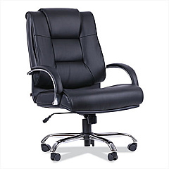 Alera Ravino Big/Tall High-Back Bonded Leather Chair, Headrest, Supports 450 lb, 20.07" to 23.74" Seat, Black, Chrome Base (ALERV44LS10C)