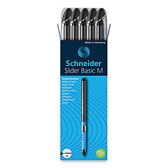 Schneider Slider Ballpoint Pen, Stick, Medium 0.8 mm, Black Ink, Blue/Silver/Black Barrel, 10/Box (151101)