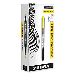 Zebra Zebrite Eco Double-Ended Highlighter, Fluorescent Yellow Ink, Med-Chisel/Fine-Bullet Tips, White/Black/Yellow Barrel, Dozen (75050)