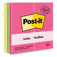 Post-it Notes Original Pads Assorted Value Pack, 3" x 3", (12) Canary Yellow, (12) Poptimistic Collection, 100 Sheets/Pad, 24 Pads/Pack (654CYP24VA)