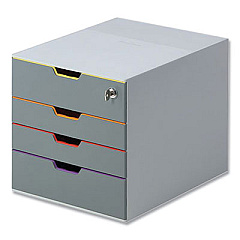 Durable VARICOLOR Stackable Plastic Drawer Box, 4 Drawers (Top Locking), Letter to Folio Size Files, 11.5" x 14" x 11", Gray (760627)