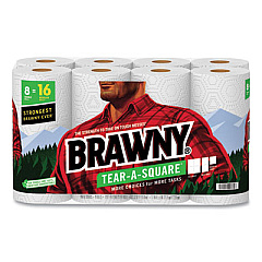 Brawny Tear-A-Square Perforated Kitchen Double Roll Towels, 2-Ply, 11 x 11, White, 120 Sheets/Roll, 8 Rolls/Pack, 2 Packs/Carton (4437250)