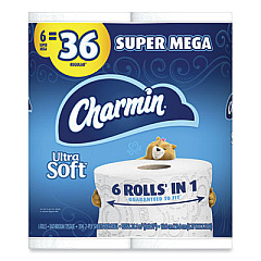Charmin Ultra Soft Bathroom Tissue, Super Mega Roll, Septic Safe, 2-Ply, White, 396 Sheets/Roll, 18 Rolls/Carton (48840)