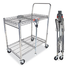 Bostitch Stowaway Folding Carts, 2 Shelves, 29.63w x 37.25d x 18h, Chrome, 250 lb Capacity (BSACSMCR)