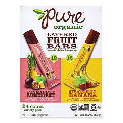 Pure Organic Layered Fruit Bars Variety Pack, Pineapple Passionfruit/Strawberry Banana, 0.63oz Bar, 24/Pack,Delivered in 1-4 Business Days (22002000)