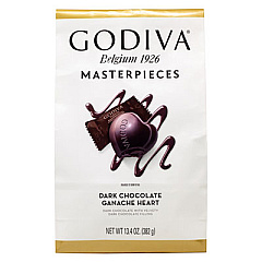 Godiva Masterpieces Dark Chocolate, Dark Chocolate Ganache Heart, 13.4 oz Bag, Delivered in 1-4 Business Days (22001995)