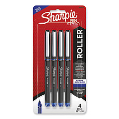 Sharpie Roller Professional Design Roller Ball Pen, Stick, Fine 0.5 mm, Blue Ink, Black/Blue Barrel, 4/Pack (2093197)
