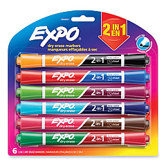 EXPO 2-in-1 Dry Erase Markers, Medium Chisel Tip, Assorted Colors, 6/Pack (1944657)