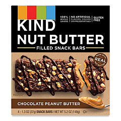 KIND Nut Butter Filled Snack Bars, Chocolate Peanut Butter, 1.3 oz, 4/Pack (26286)