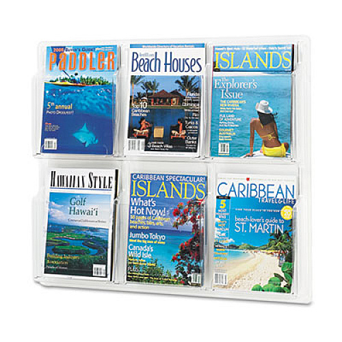 Safco Reveal Clear Literature Displays, 6 Compartments, 30w x 2d x 24.5h, Clear (5607CL)
