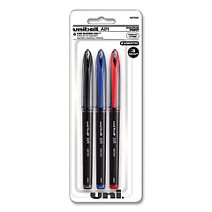 uniball AIR Porous Gel Pen, Stick, Medium 0.7 mm, Assorted Ink Colors, Black Barrel, 3/Pack (1927595)