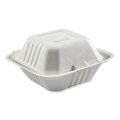 AmerCareRoyal Bagasse PFAS-Free Food Containers. 1-Compartment, 6 x 6 x 3.19, White, Bamboo/Sugarcane, 500/Carton (HL66NPFA)