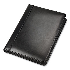 Samsill Leather Zipper Padfolio w/Writing Pad, Organizer Slots, Black (70730)
