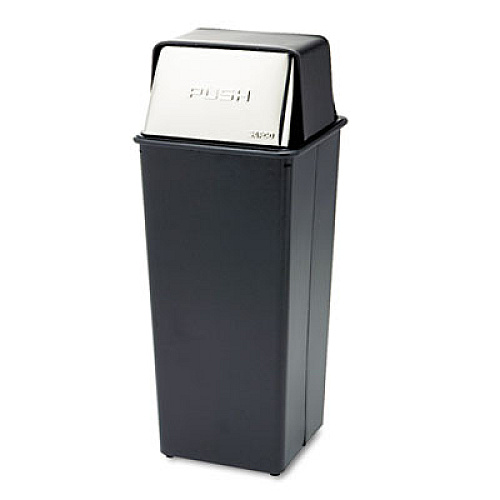 Safco Reflections Push Top Square Receptacle, Steel, 21 gal, Black/Chrome (9893)
