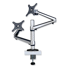 Tripp Lite Dual Monitor Mount for 13" to 27" Monitors, 360 deg Rotation, +80 deg/-90 deg Tilt, 180 deg Pan, Black/Silver, Supports 22 lb (DDR1327DCS)