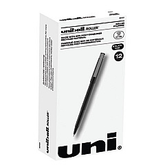 uni-ball Roller Ball Pen, Stick, Fine 0.7 mm, Black Ink, Black Matte Barrel, Dozen (60101)