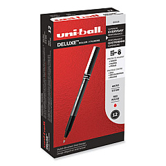 uni-ball Deluxe Roller Ball Pen, Stick, Micro 0.5 mm, Red Ink, Metallic Gray Barrel, Dozen (60026)