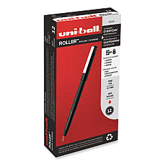 uni-ball Roller Ball Pen, Stick, Fine 0.7 mm, Red Ink, Black Matte Barrel, Dozen (60102)