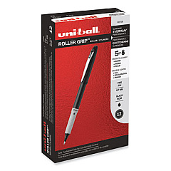 uni-ball Grip Roller Ball Pen, Stick, Fine 0.7 mm, Black Ink, Black Barrel, Dozen (60708)