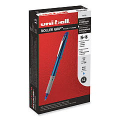 uni-ball Grip Roller Ball Pen, Stick, Fine 0.7 mm, Blue Ink, Blue Barrel, Dozen (60709)