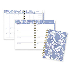 Cambridge Elena Weekly/Monthly Planner, Palm Leaves Artwork, 8.5 x 6.38, Blue/White Cover, 12-Month (Jan to Dec): 2024 (1680200)