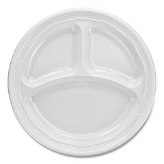 Dart Plastic Plates, 3-Compartment, 9" dia, White, 125/Pack, 4 Packs/Carton (9CPWF)