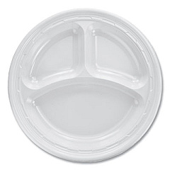 Dart Famous Service Plastic Dinnerware, Plate, 3-Compartment, 10.25" dia, White, 125/Pack, 4 Packs/Carton (10CPWF)
