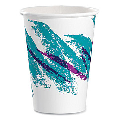 Dart Jazz Paper Hot Cups, 12 oz, White/Green/Purple, 50/Bag, 20 Bags/Carton (412JZJ)