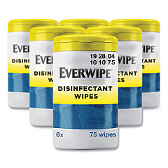 Everwipe Disinfectant Wipes, 7 x 7, Lemon, 75/Canister, 6/Carton (192804)